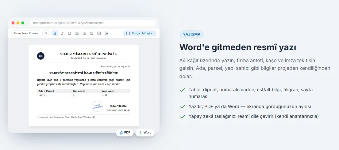 Projeport: Word'e gitmeden resmî yazı
